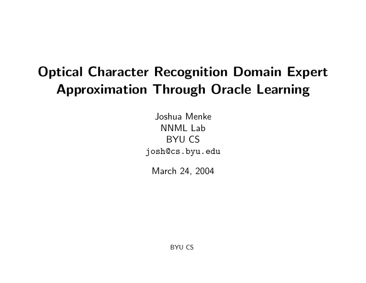 optical character recognition domain expert approximation