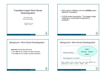 Translation-based Word Sense  PhD project in affiliation with the LOGON project  (Machine