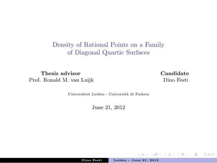 density of rational points on a family of diagonal