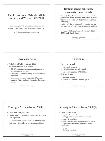 Third generation  To sum up   Cobalti and Schizzerotto (1994),   Previous research.. La