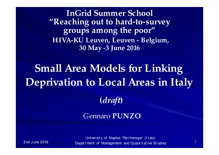 small area models for linking deprivation to local areas