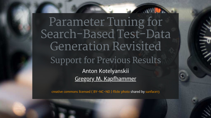 parameter tuning for search based test data generation