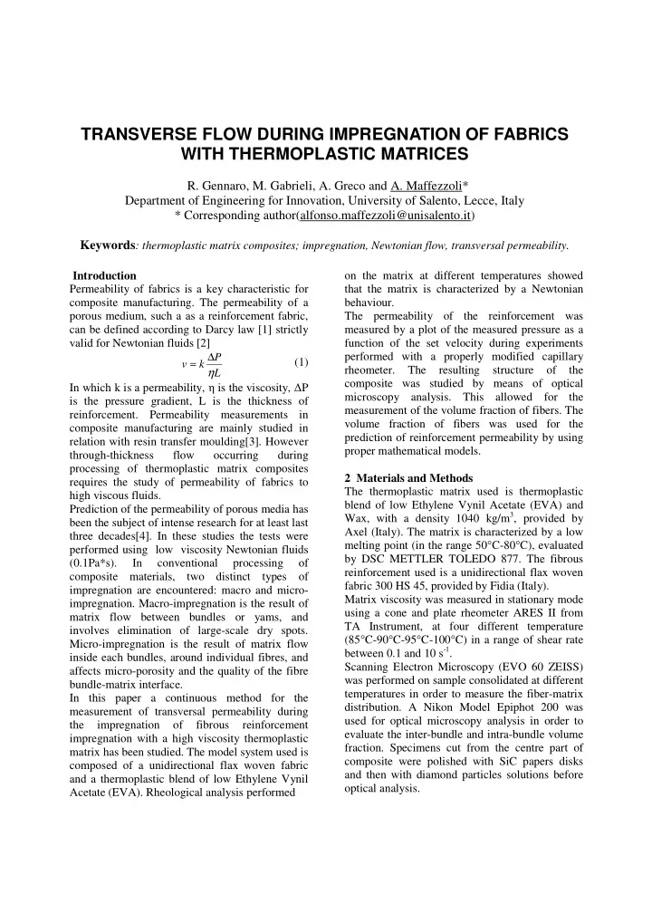 transverse flow during impregnation of fabrics with