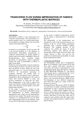 TRANSVERSE FLOW DURING IMPREGNATION OF FABRICS  WITH THERMOPLASTIC MATRICES  R. Gennaro, M.