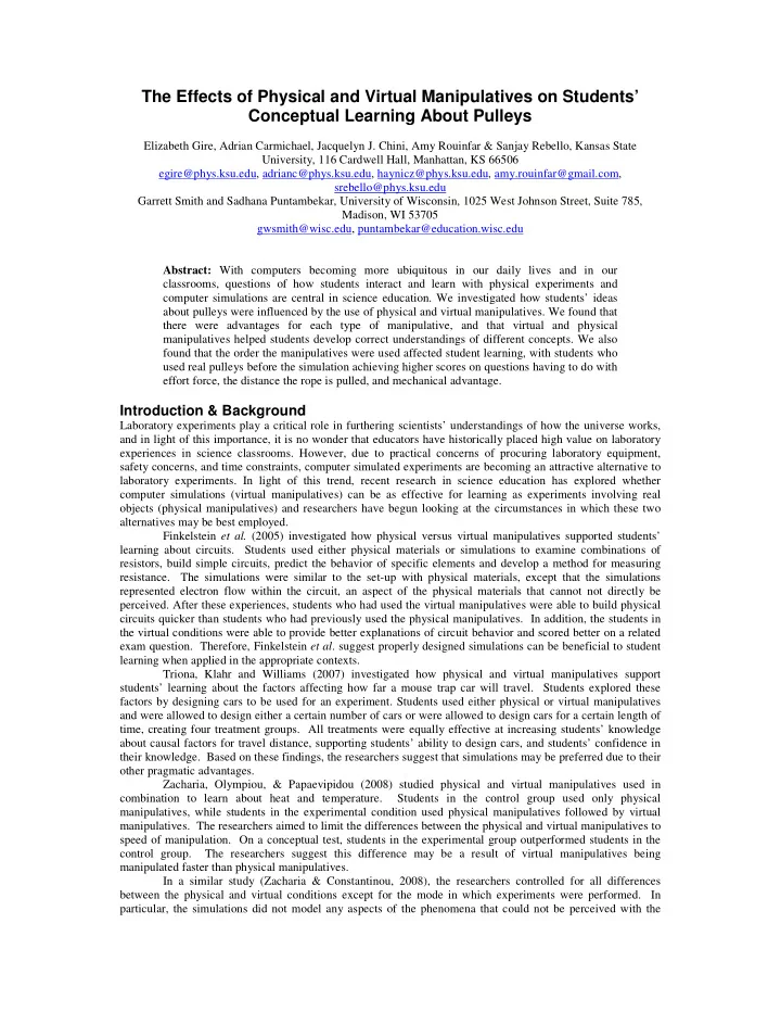 the effects of physical and virtual manipulatives on