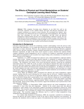 The Effects of Physical and Virtual Manipulatives on Students  Conceptual Learning About Pulleys