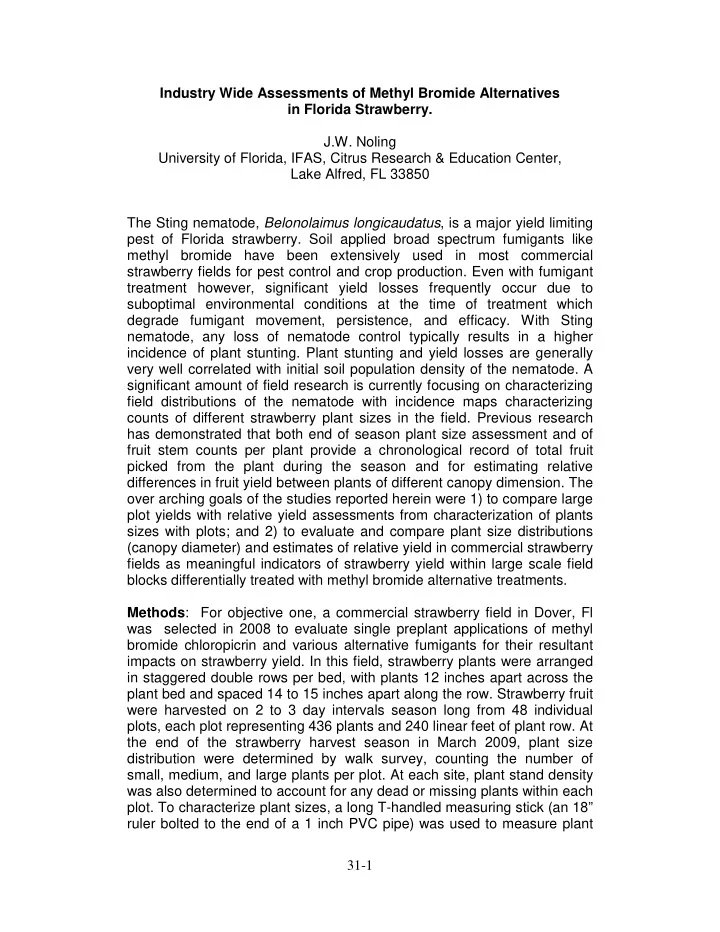 industry wide assessments of methyl bromide alternatives