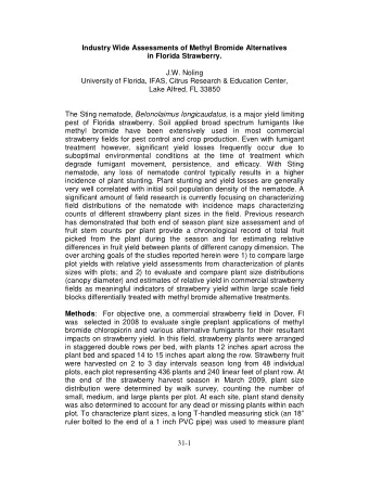 Industry Wide Assessments of Methyl Bromide Alternatives  in Florida Strawberry.  J.W. Noling