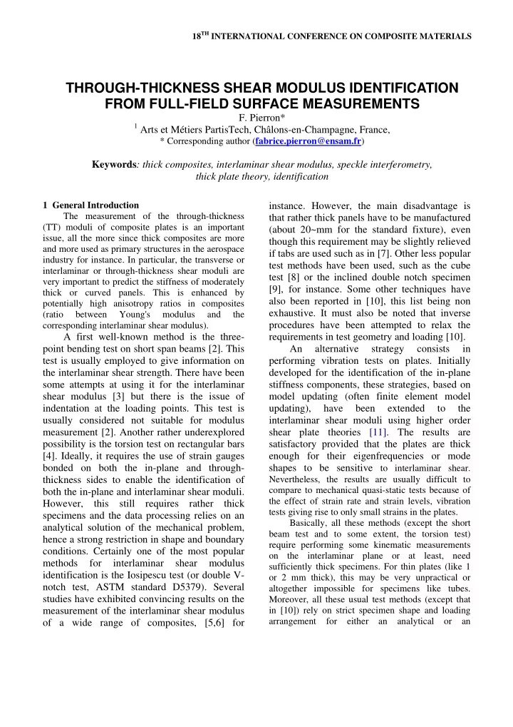 through thickness shear modulus identification from full