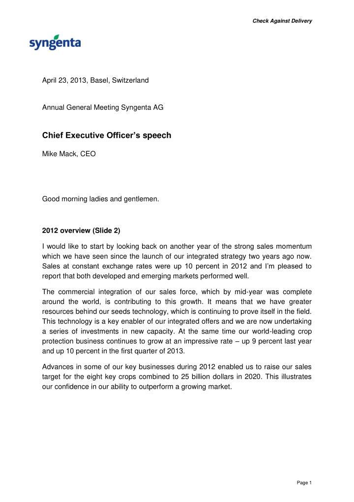 chief executive officer s speech