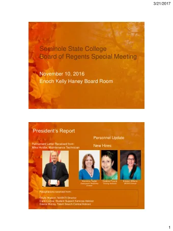 Seminole State College  Board of Regents Special Meeting  November 10, 2016  Enoch Kelly Haney