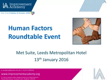 Roundtable Event  Met Suite, Leeds Metropolitan Hotel 13 th January 2016  e: academy@yhahsn.nhs.uk/