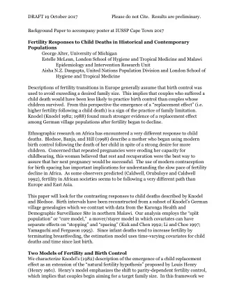 DRAFT 19 October 2017  Please do not Cite.  Results are preliminary.  Background Paper to accompany