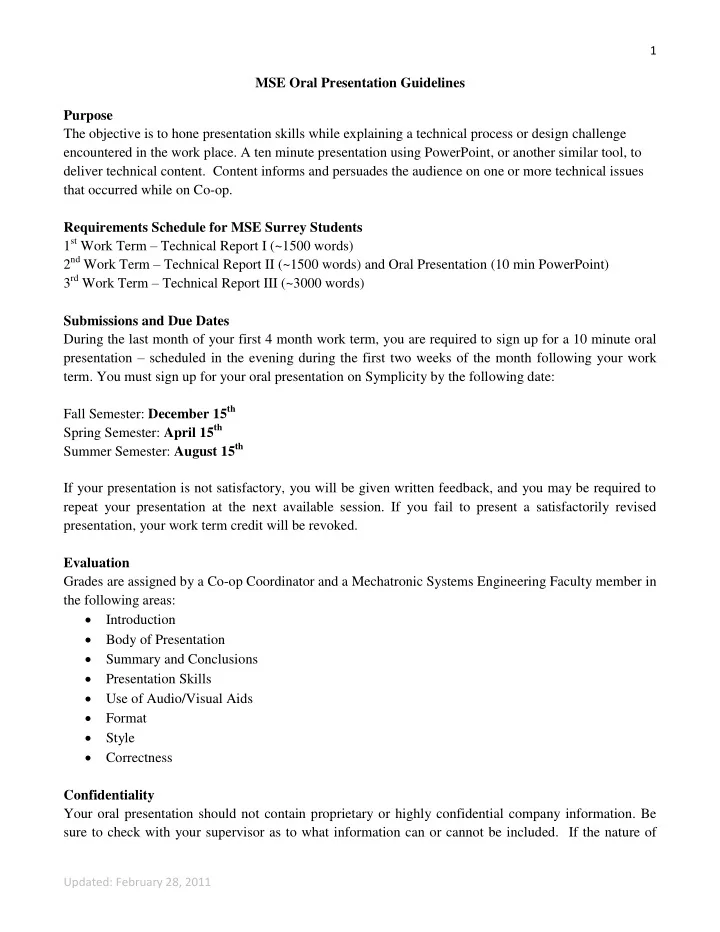 mse oral presentation guidelines