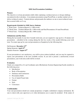 MSE Oral Presentation Guidelines  Purpose  The objective is to hone presentation skills while