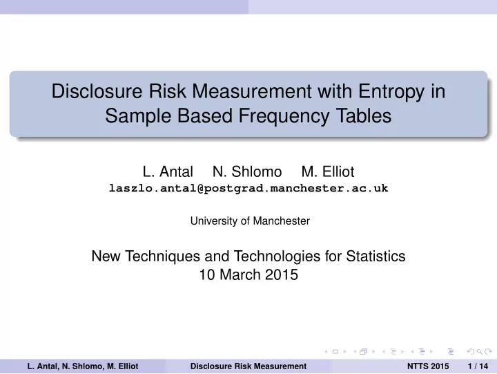 disclosure risk measurement with entropy in sample based