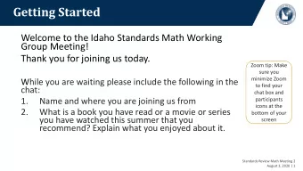 Getting Started  Welcome to the Idaho Standards Math Working  Group Meeting!  Thank you for joining