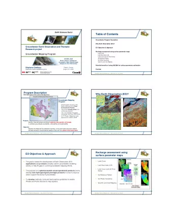 Table of Contents  Groundwater Program Description  Why Earth Observation (EO)?  Groundwater Earth