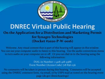 DNREC Virtual Public Hearing  On the Application for a Distribution and Marketing Permit  for