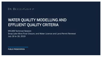 WATER  TER QUALIT  ALITY  Y MODELLING  ODELLING AND  D  EFFL  FLUEN  UENT  T QUALIT  ALITY  Y CRI