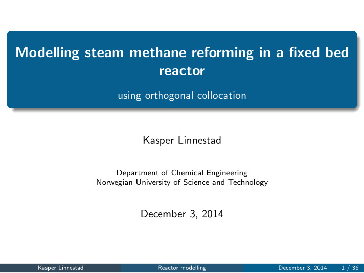 modelling steam methane reforming in a fixed bed reactor