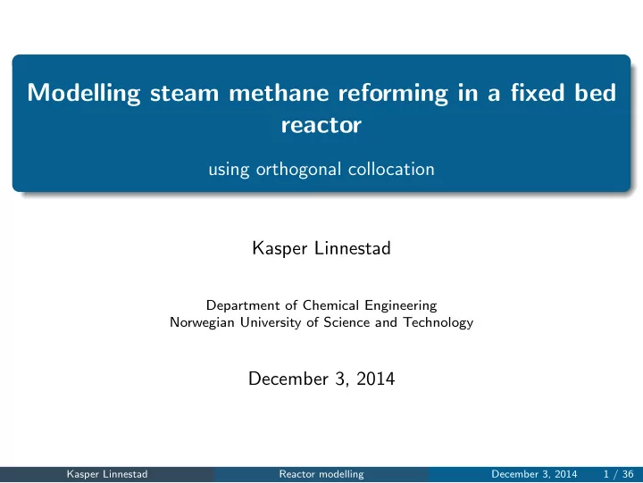 modelling steam methane reforming in a fixed bed reactor