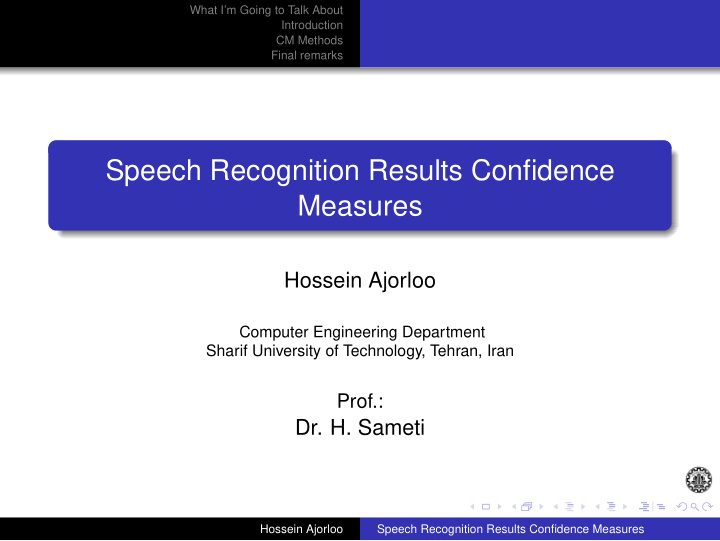 speech recognition results confidence measures
