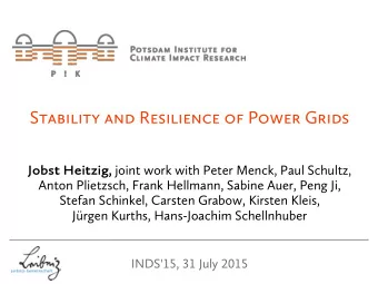 Stability and Resilience of Power Grids Jobst Heitzig, joint work with Peter Menck, Paul Schultz,