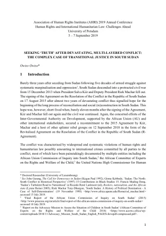 1  Introduction  Barely three years after seceding from Sudan following five decades of armed