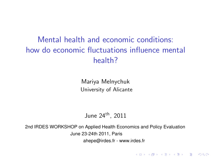 mental health and economic conditions how do economic