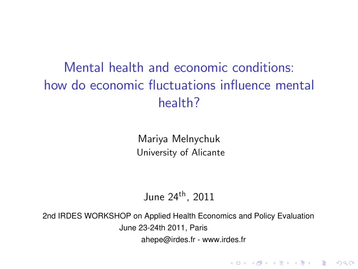 mental health and economic conditions how do economic