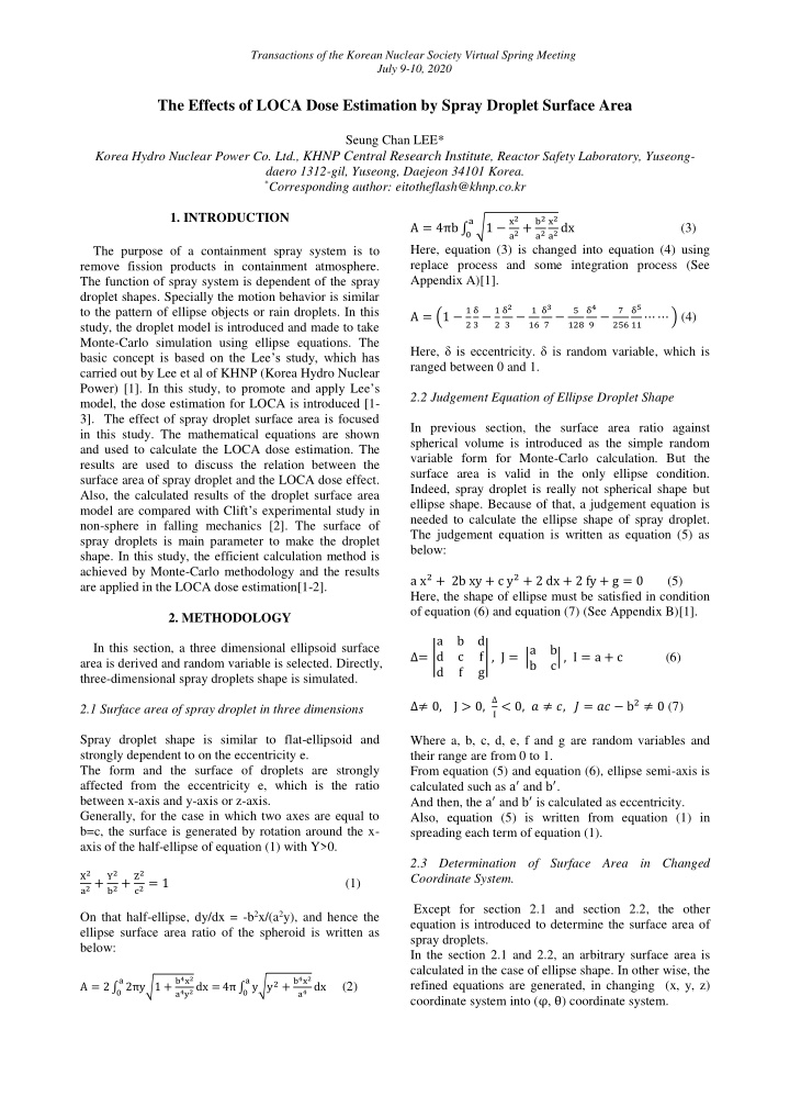 the effects of loca dose estimation by spray droplet