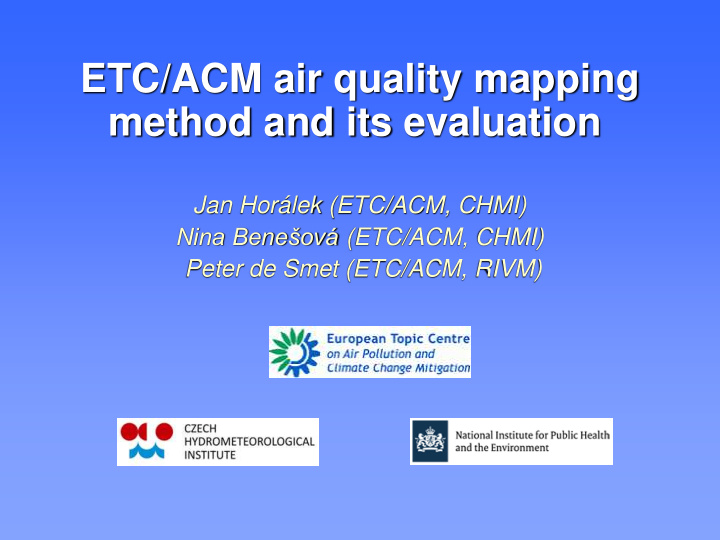 etc acm air quality mapping method and its evaluation
