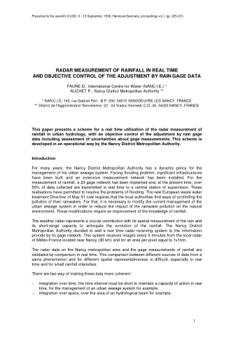 RADAR MEASUREMENT OF RAINFALL IN REAL TIME  AND OBJECTIVE CONTROL OF THE ADJUSTMENT BY RAIN GAGE