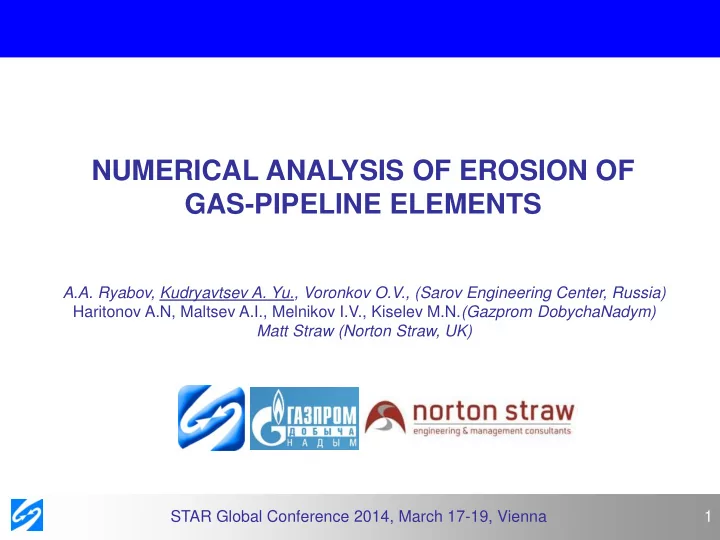 numerical analysis of erosion of gas pipeline elements