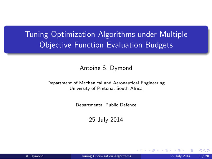 tuning optimization algorithms under multiple objective