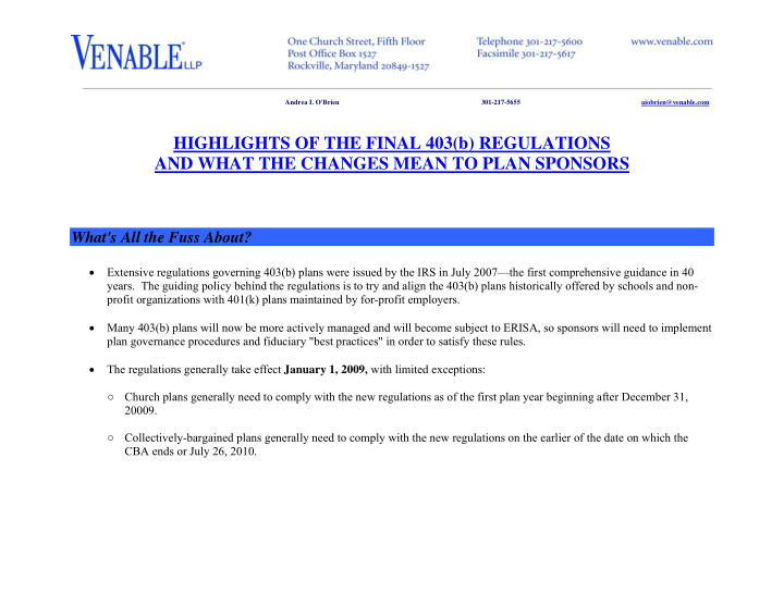 highlights of the final 403 b regulations and what the