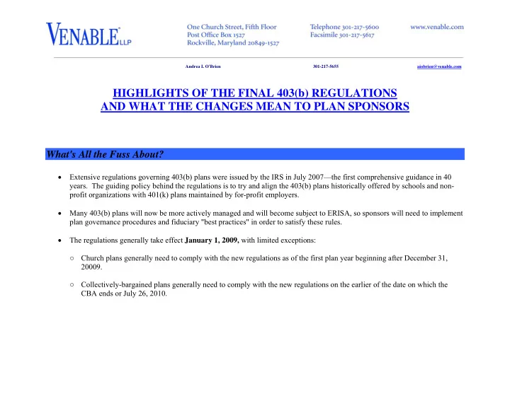 highlights of the final 403 b regulations and what the