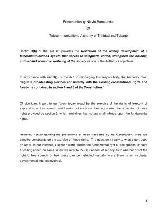 Presentation by Nievia Ramsundar  Of  Telecommunications Authority of Trinidad and Tobago Section