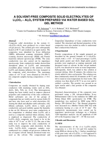 A SOLVENT-FREE COMPOSITE SOLID ELECTROLYTES OF Li 2 CO 3  Al 2 O 3 SYSTEM PREPARED VIA WATER