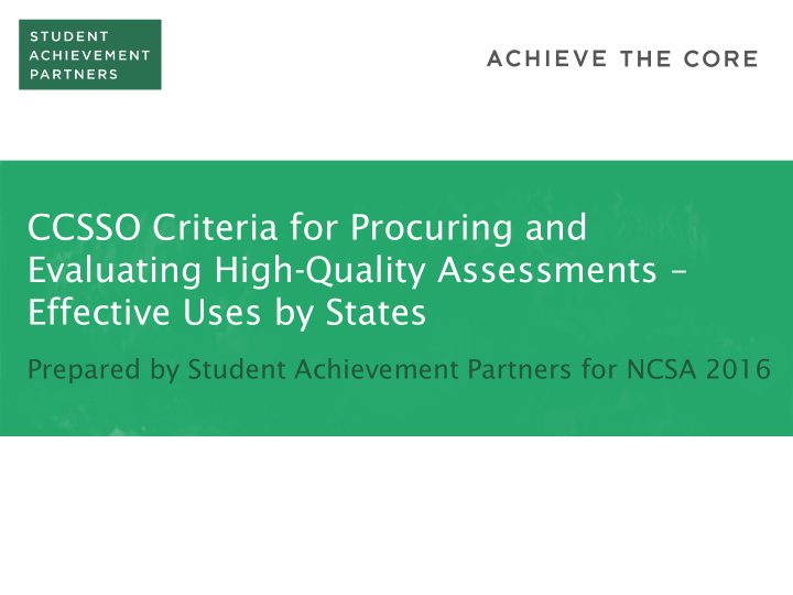 ccsso criteria for procuring and