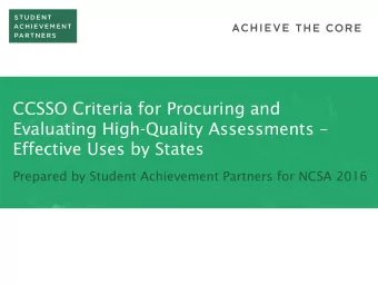 CCSSO Criteria for Procuring and Evaluating High-Quality Assessments   Effective Uses by States