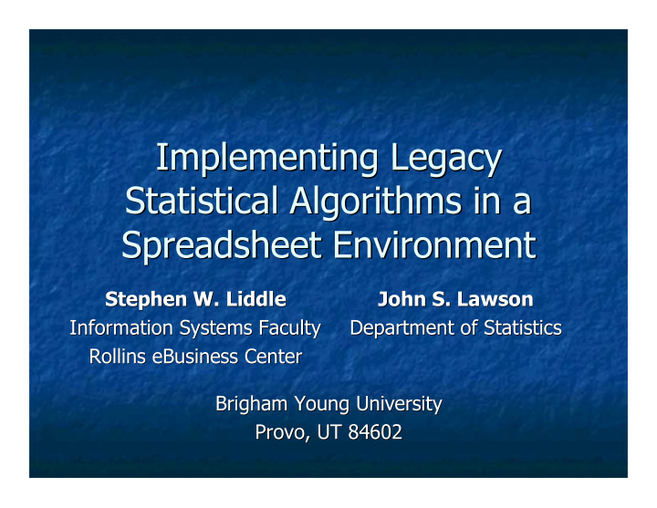 implementing legacy implementing legacy statistical