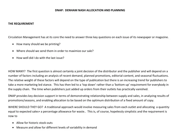 dnap denham nash allocation and planning the requirement