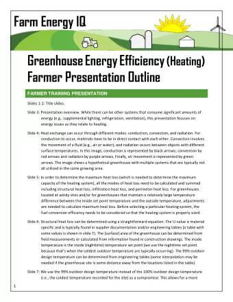 Farm Energy IQ Greenhouse Energy Efficiency (Heating)  Farmer Presentation Outline  FARMER TRAINING