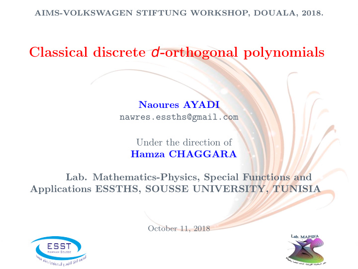 classical discrete d orthogonal polynomials