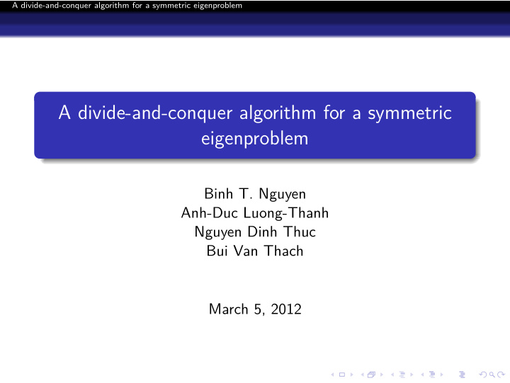 a divide and conquer algorithm for a symmetric