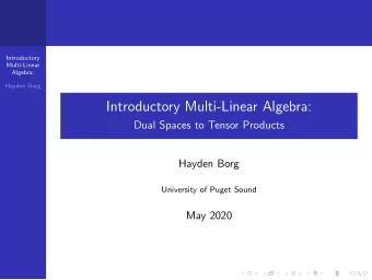 Introductory Multi-Linear Algebra:  Dual Spaces to Tensor Products  Hayden Borg  University of