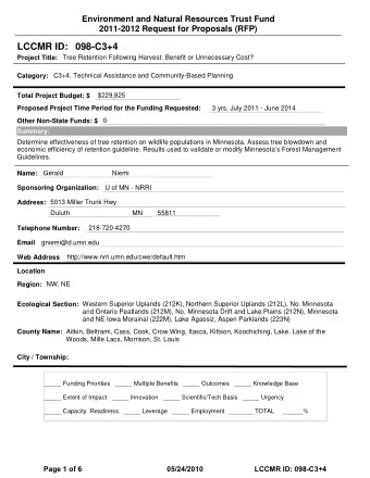 LCCMR ID: 098-C3+4  Project Title:  Tree Retention Following Harvest: Benefit or Unnecessary Cost?