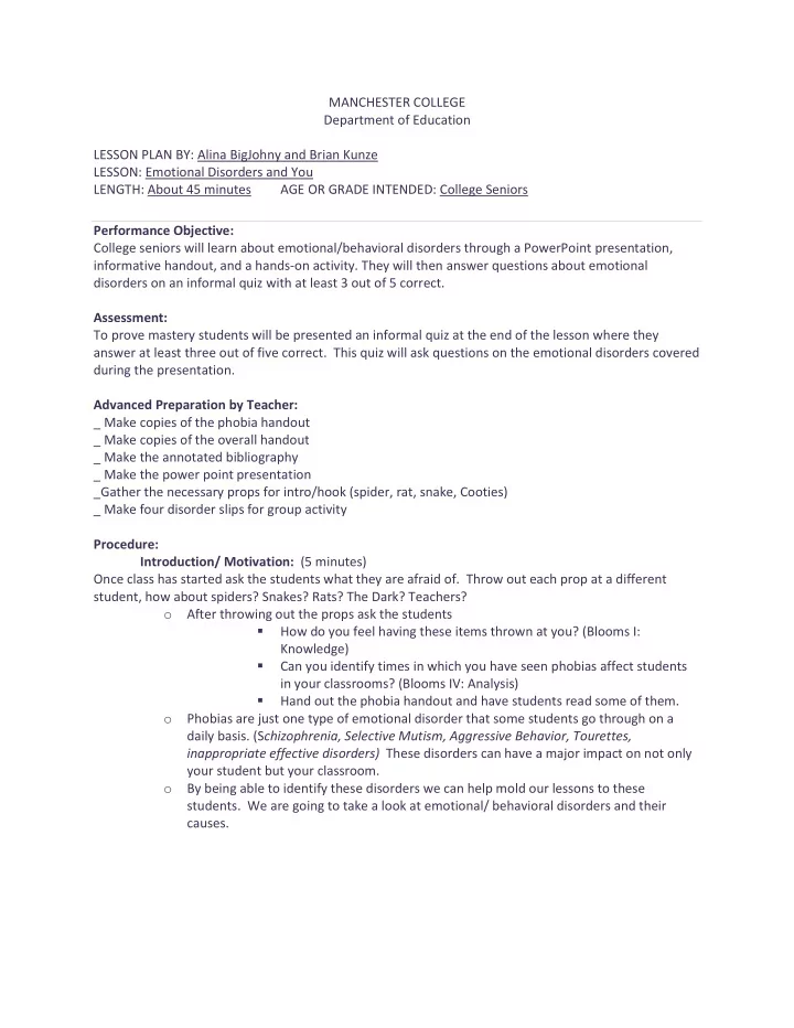 manchester college department of education lesson plan by